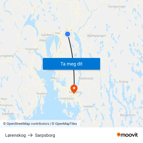 Lørenskog to Sarpsborg map