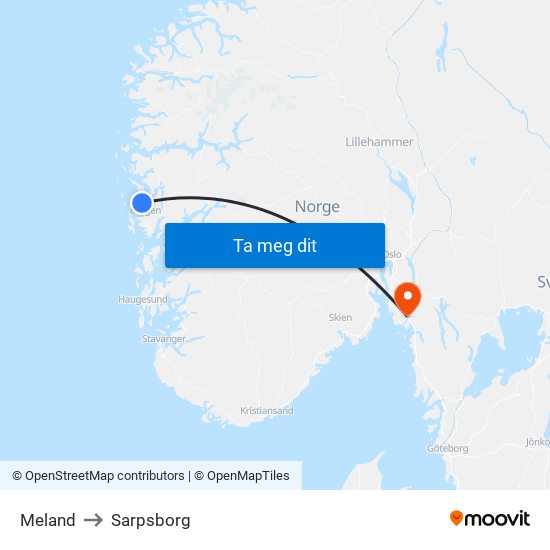 Meland to Sarpsborg map