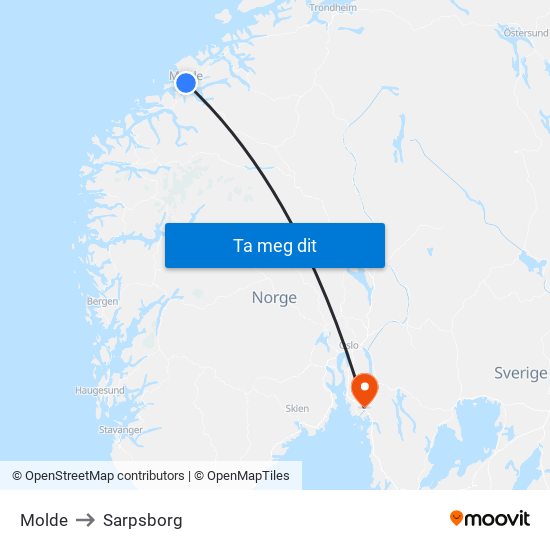 Molde to Sarpsborg map
