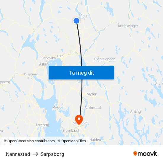 Nannestad to Sarpsborg map