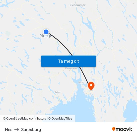 Nes to Sarpsborg map