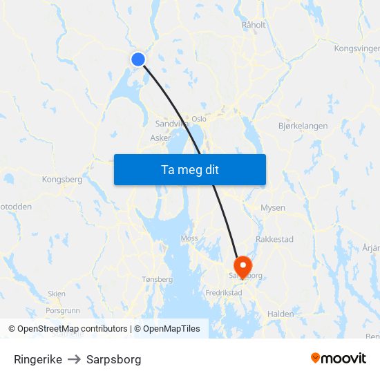 Ringerike to Sarpsborg map
