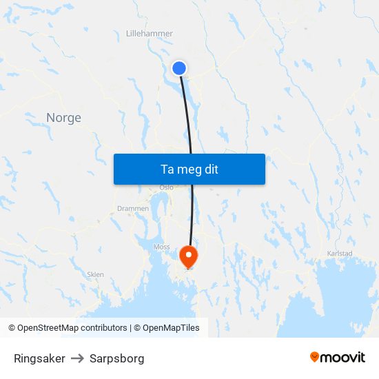 Ringsaker to Sarpsborg map