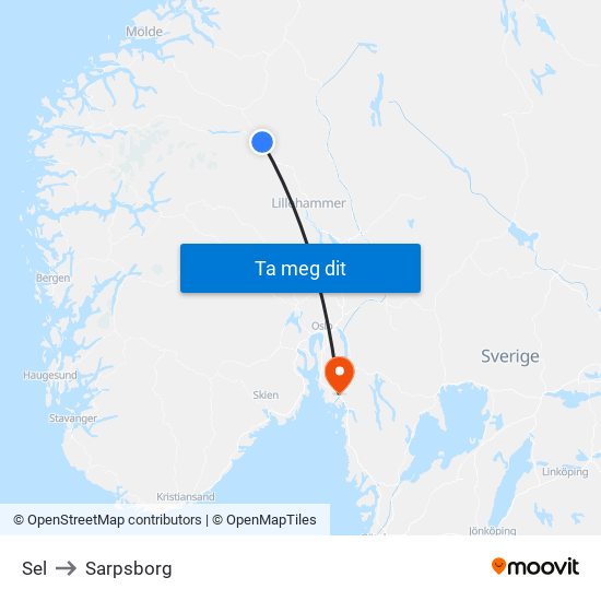 Sel to Sarpsborg map