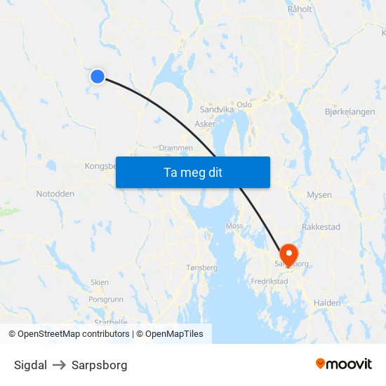 Sigdal to Sarpsborg map