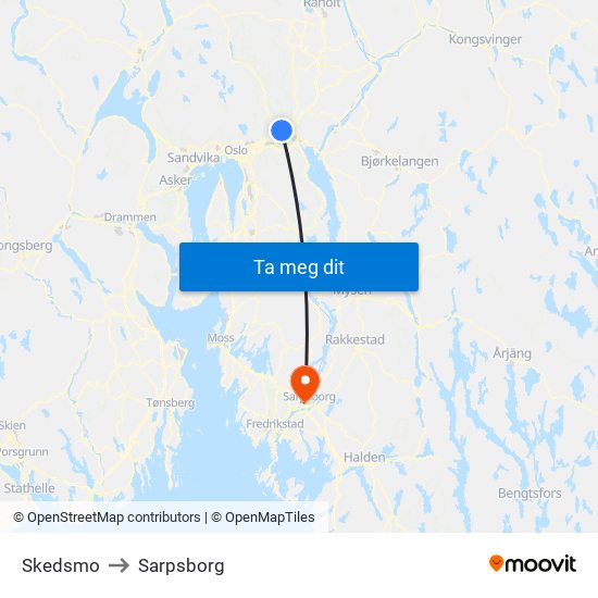 Skedsmo to Sarpsborg map