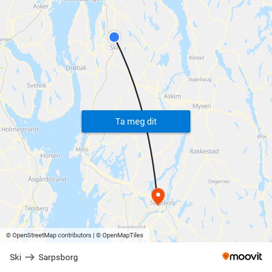 Ski to Sarpsborg map