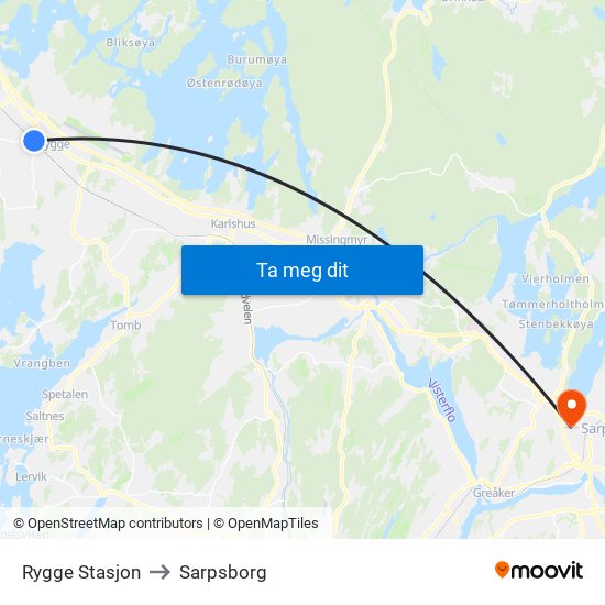 Rygge Stasjon to Sarpsborg map