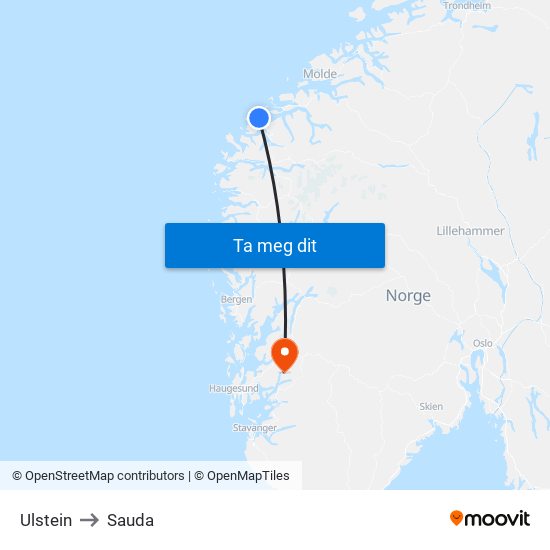 Ulstein to Sauda map