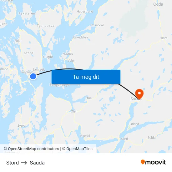 Stord to Sauda map