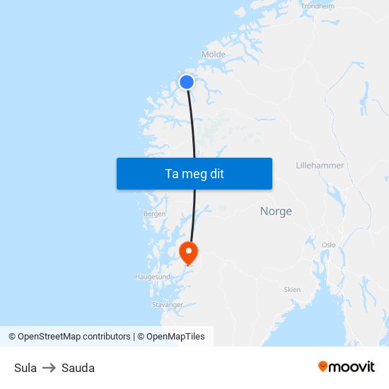 Sula to Sauda map