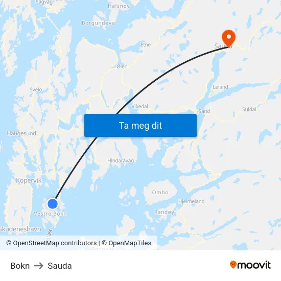 Bokn to Sauda map