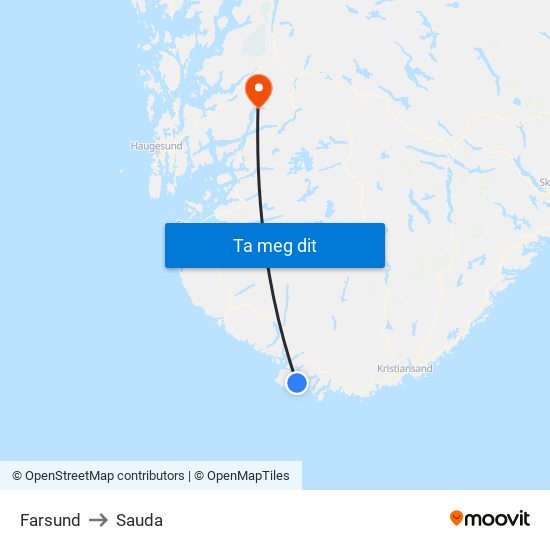 Farsund to Sauda map