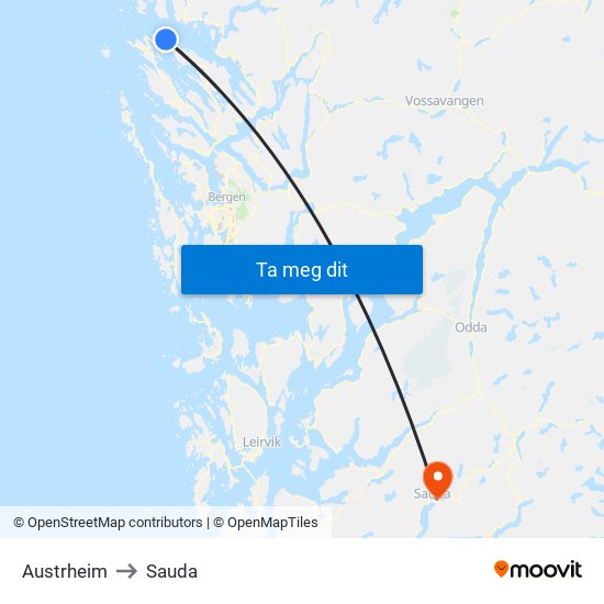 Austrheim to Sauda map