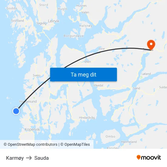 Karmøy to Sauda map