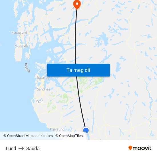 Lund to Sauda map