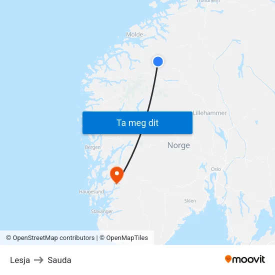 Lesja to Sauda map