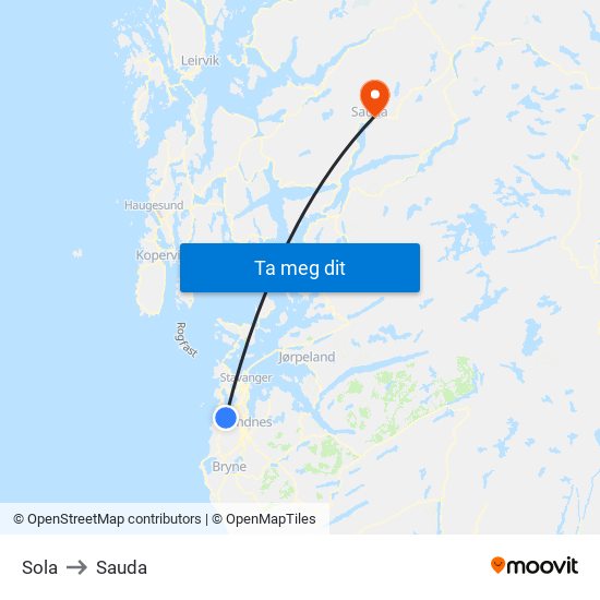 Sola to Sauda map