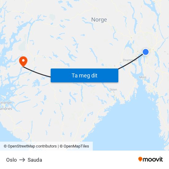 Oslo to Sauda map