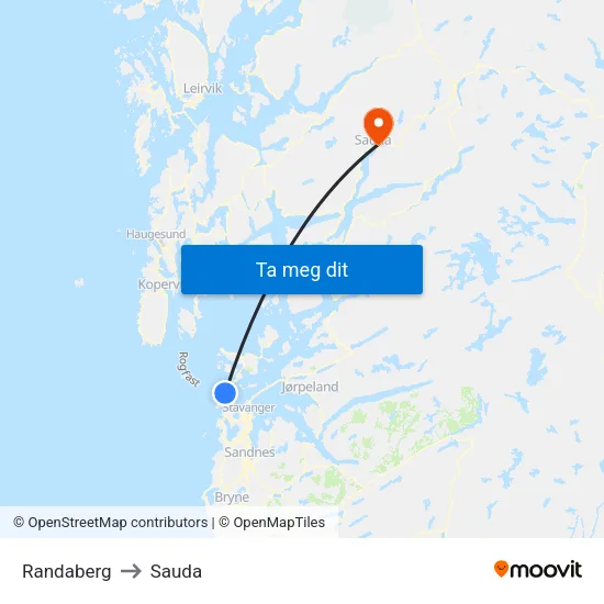 Randaberg to Sauda map