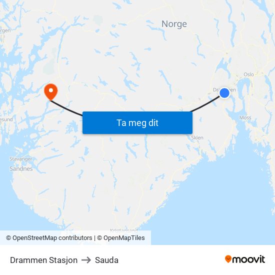 Drammen Stasjon to Sauda map