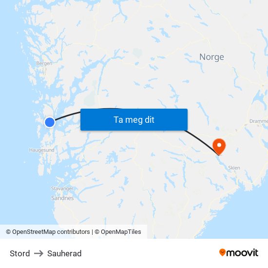 Stord to Sauherad map