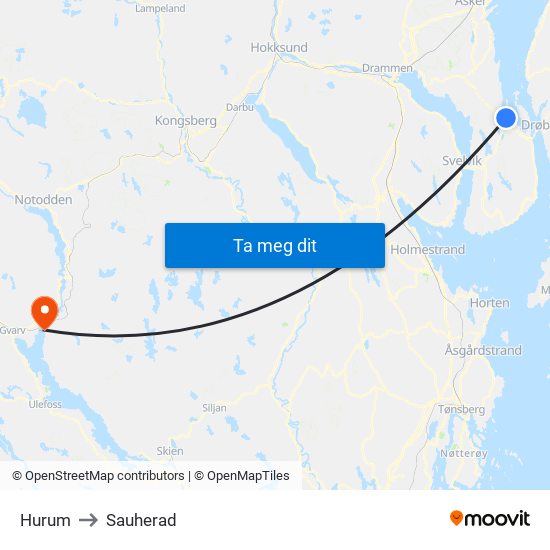 Hurum to Sauherad map