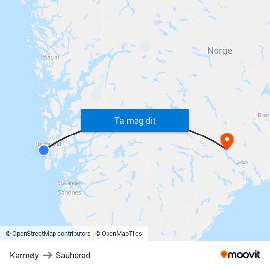 Karmøy to Sauherad map