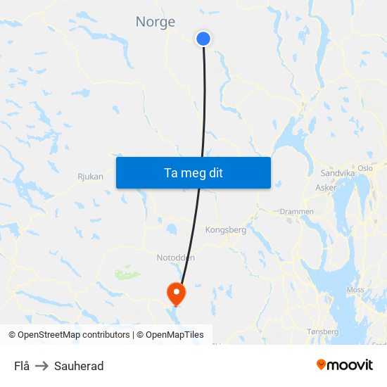 Flå to Sauherad map