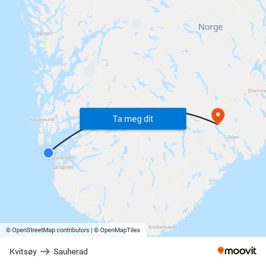 Kvitsøy to Sauherad map