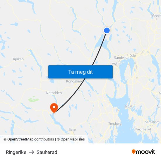 Ringerike to Sauherad map