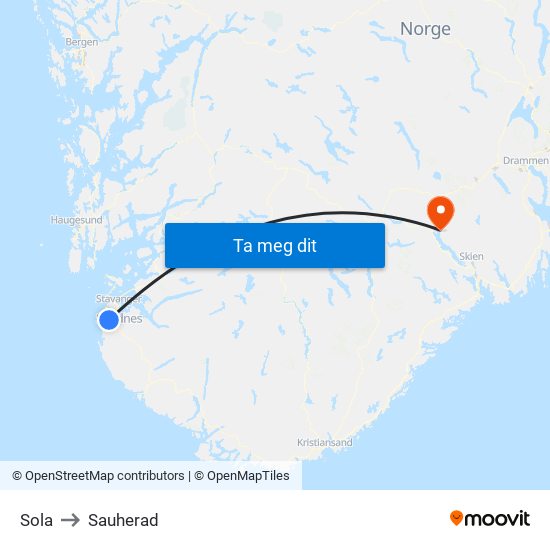 Sola to Sauherad map