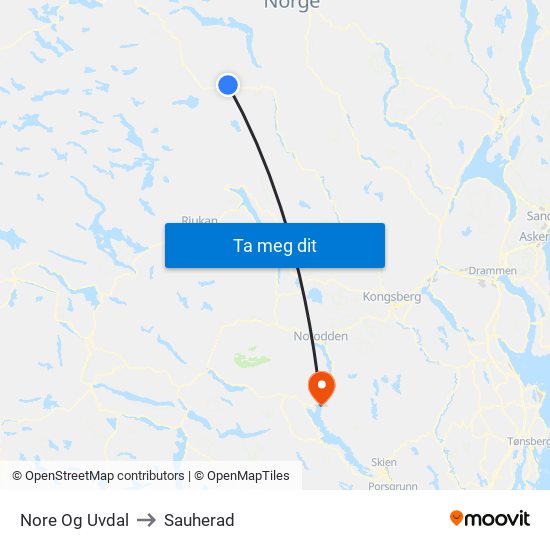 Nore Og Uvdal to Sauherad map