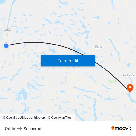 Odda to Sauherad map