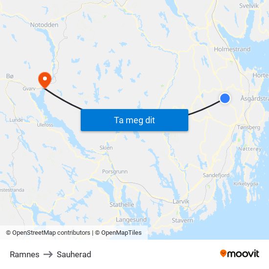 Ramnes to Sauherad map