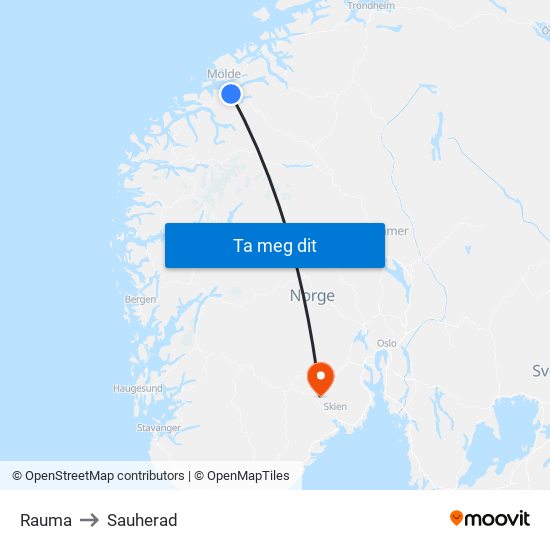 Rauma to Sauherad map