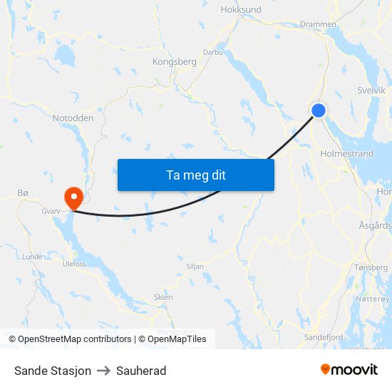 Sande Stasjon to Sauherad map