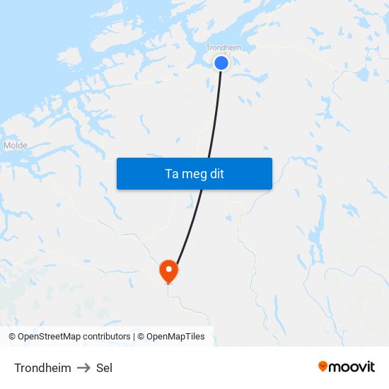 Trondheim to Sel map