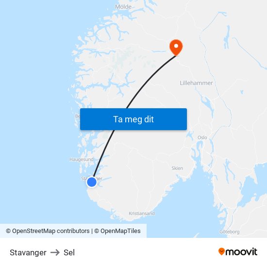 Stavanger to Sel map