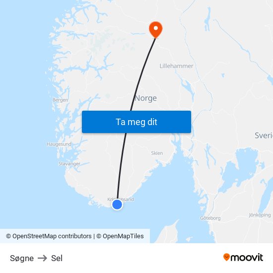 Søgne to Sel map