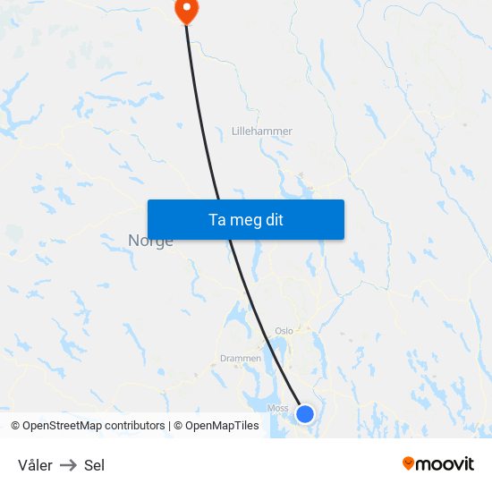 Våler to Sel map