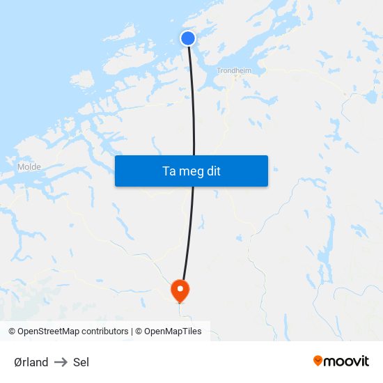 Ørland to Sel map