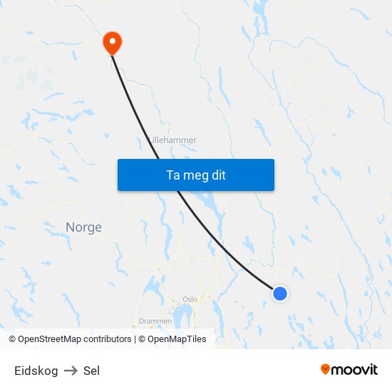 Eidskog to Sel map