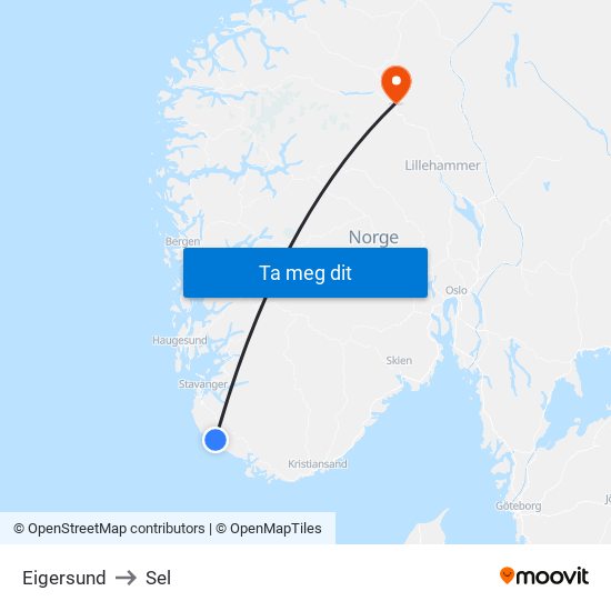 Eigersund to Sel map