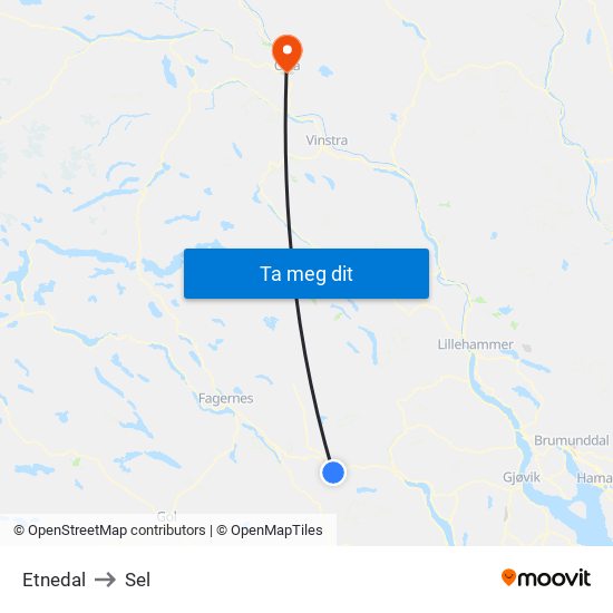 Etnedal to Sel map