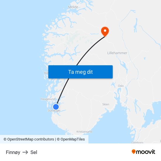 Finnøy to Sel map