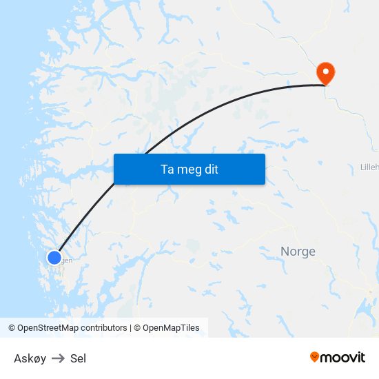 Askøy to Sel map