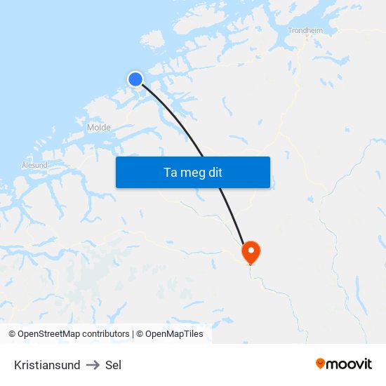 Kristiansund to Sel map