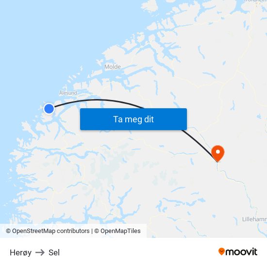 Herøy to Sel map
