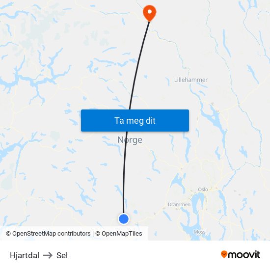 Hjartdal to Sel map